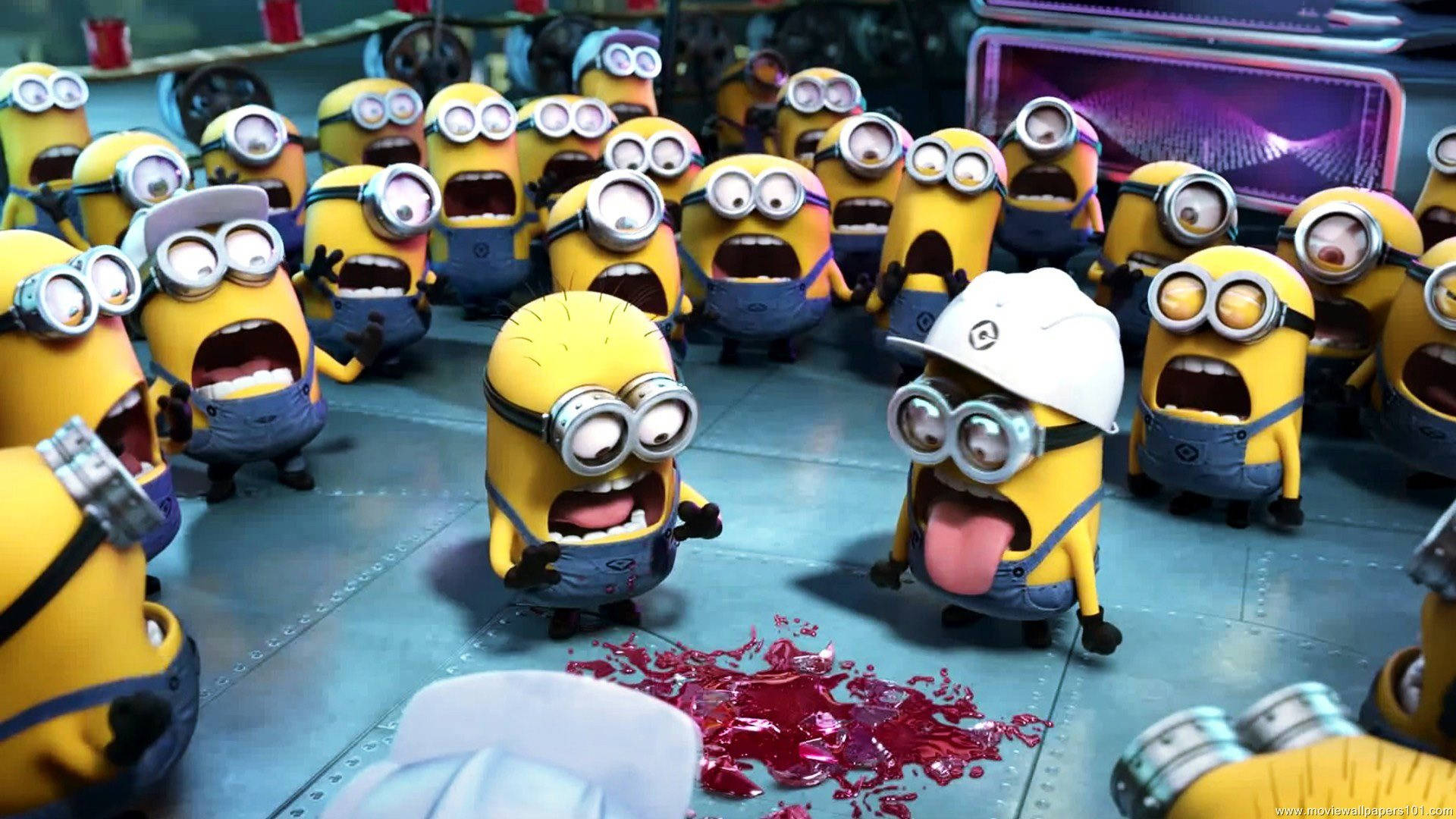 Minion, blue overalls, metallic lab, Full HD Desktop Wallpaper