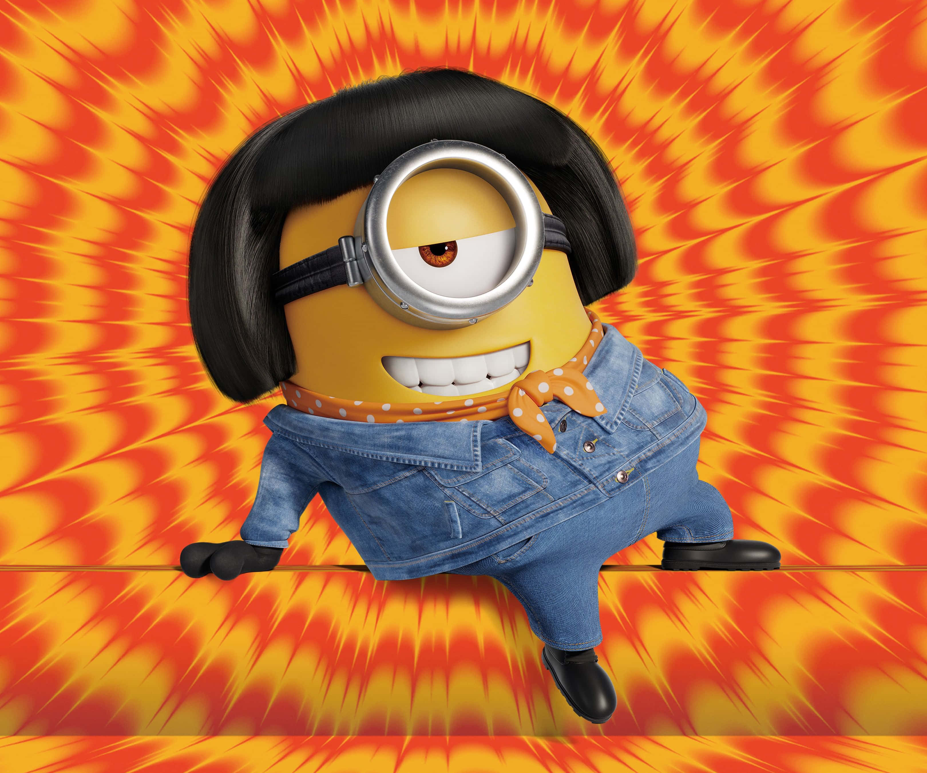 Retro Minion PFP, Minion, black bob wig, 2K Desktop Wallpaper
