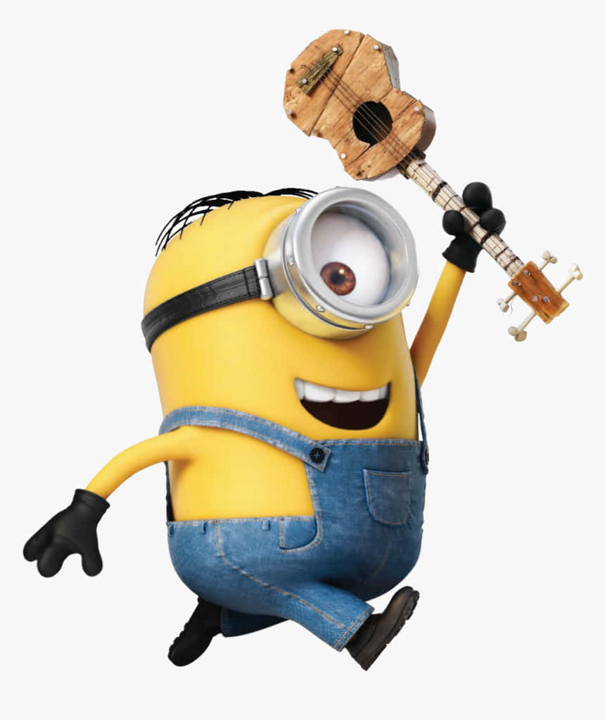 Ukulele Minion PFP, yellow Minion, denim overalls, SD Phone Wallpaper