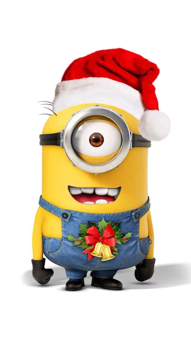 Minion, red Santa hat, denim overalls, SD Phone Wallpaper