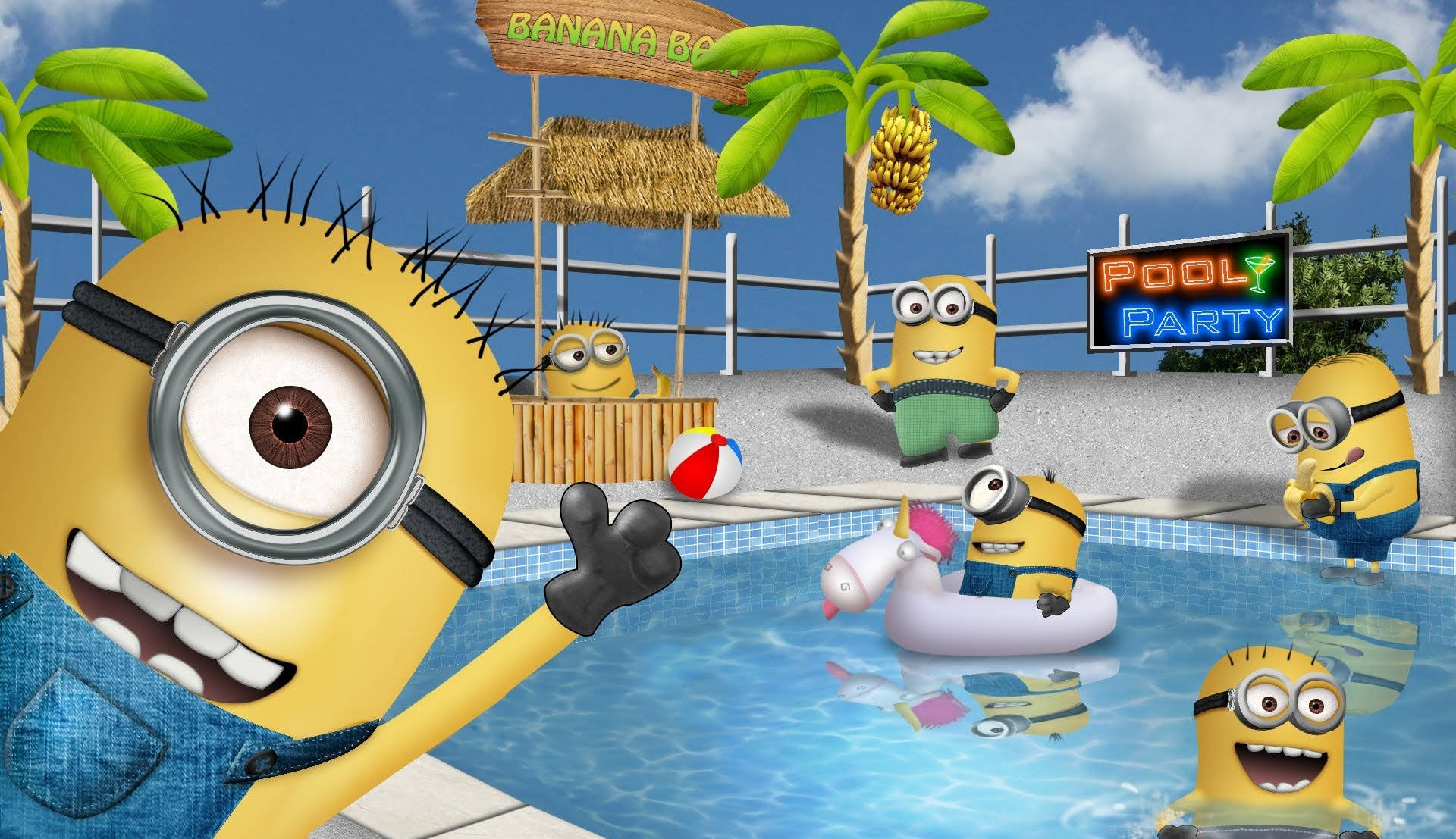 Minion, birthday, pool party, Full HD Desktop Wallpaper
