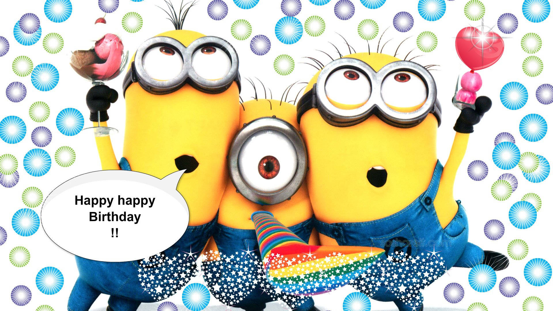 Minion, birthday, rainbow hats, Full HD Desktop Wallpaper