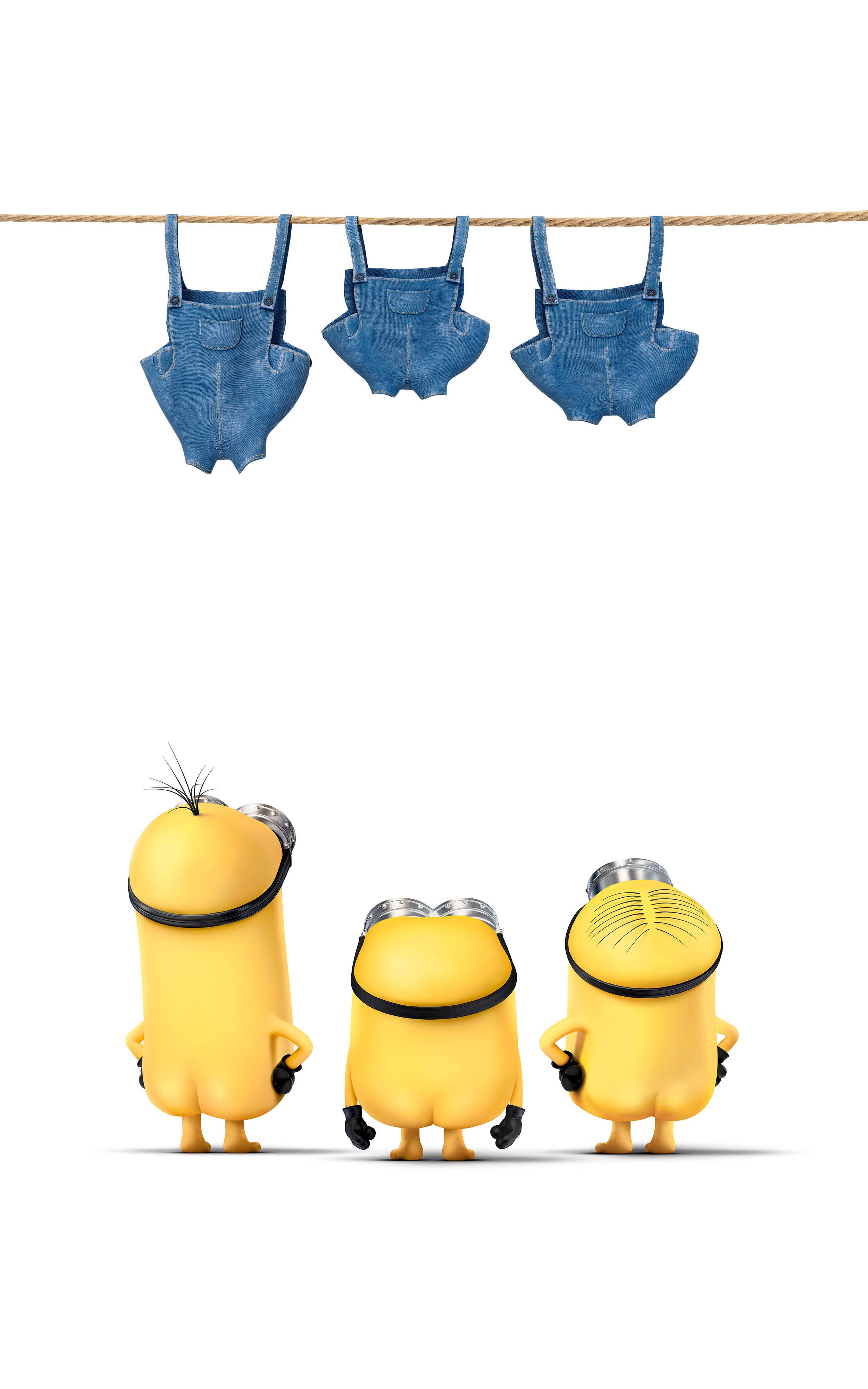 Minions, yellow Minions, blue denim overalls, 4K Phone Wallpaper