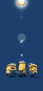 Minions, banana punch hole, glowing moon, SD Phone Wallpaper