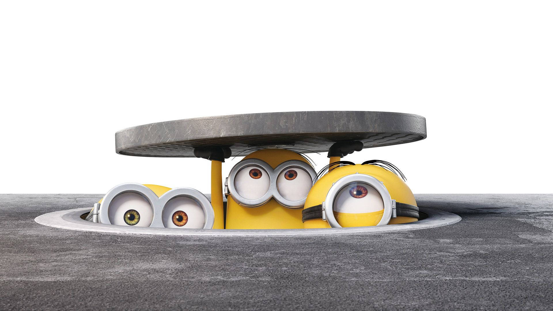 Minions, manhole cover, yellow, Full HD Desktop Wallpaper