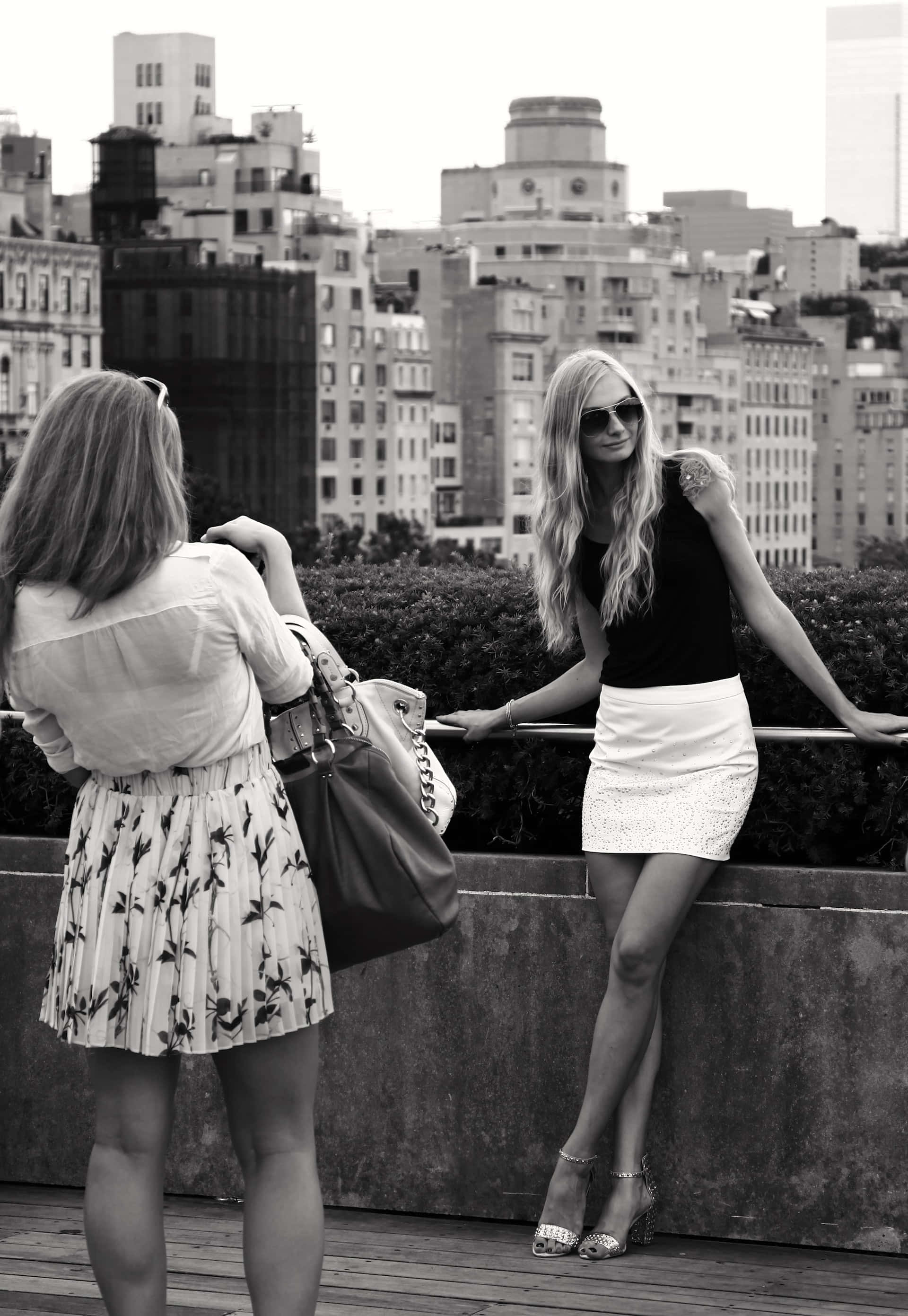 white miniskirt, rooftop, city skyline, 2K Phone Wallpaper