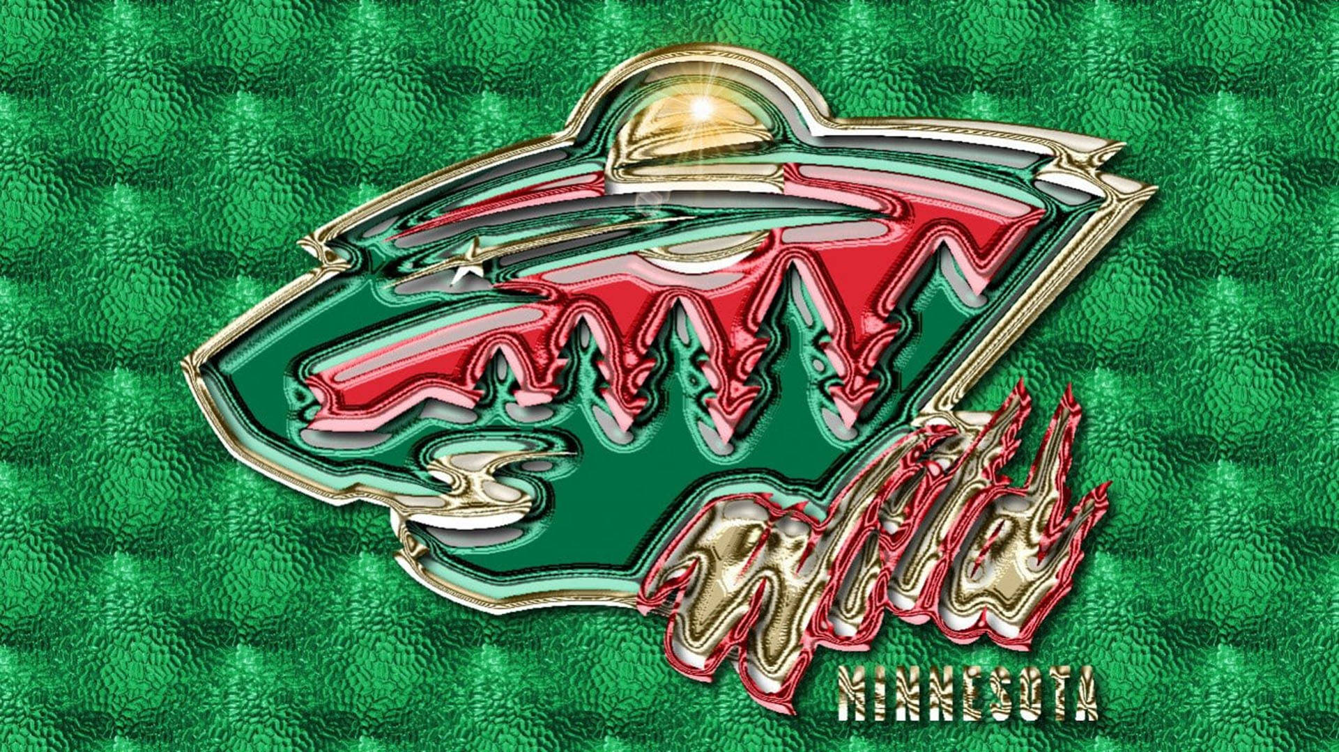 Minnesota Wild, shiny metallic, red green and gold colors, Full HD Desktop Wallpaper