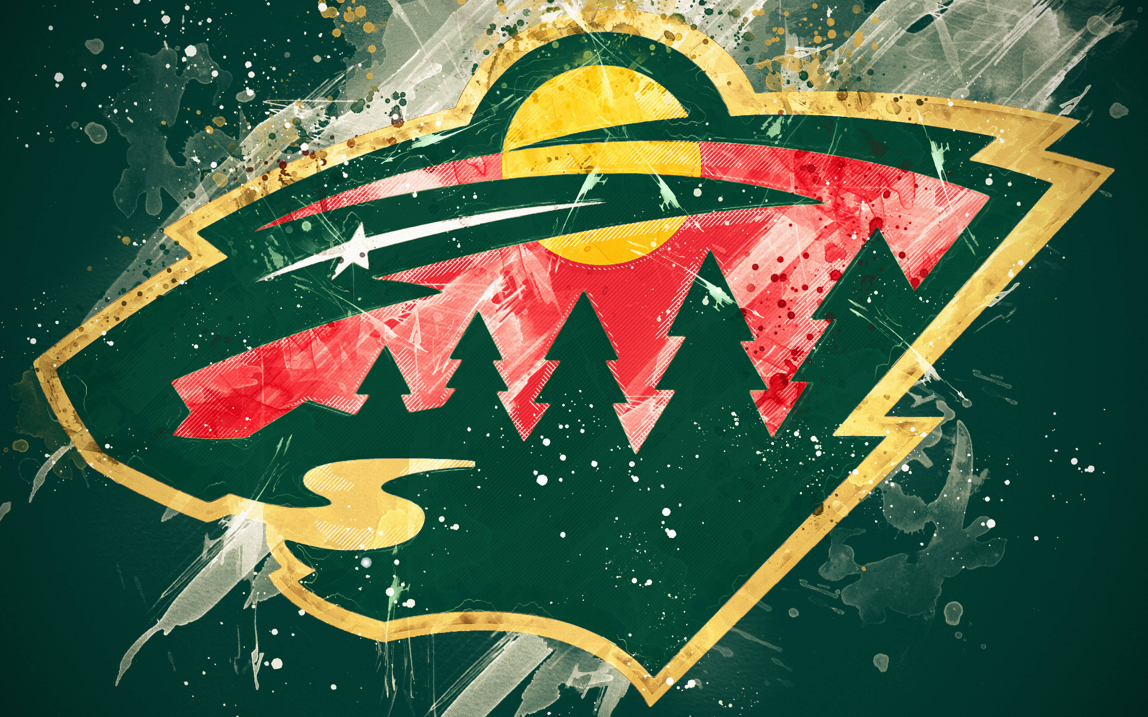 Minnesota Wild, red trees, yellow sun, 4K Desktop Wallpaper