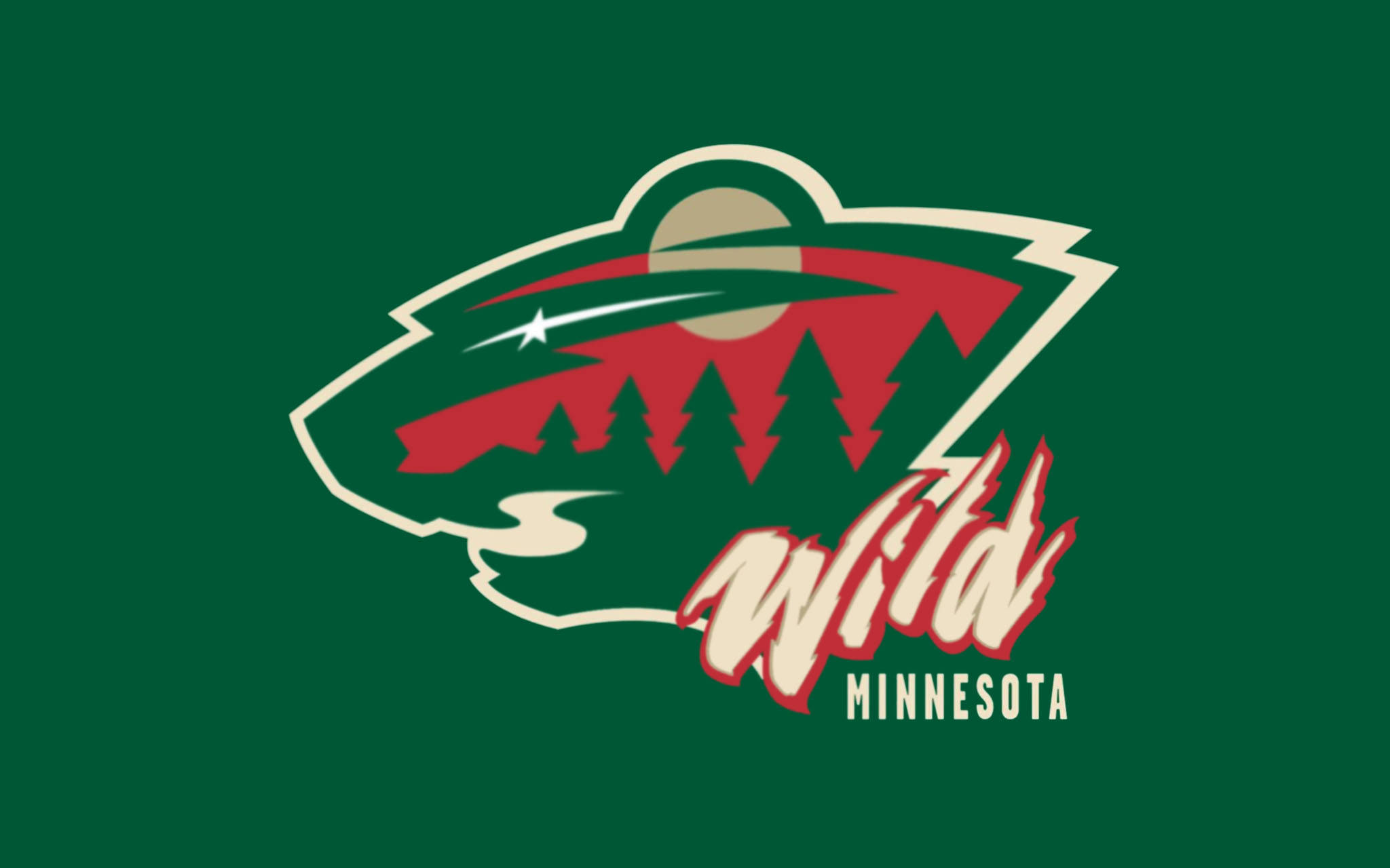 Minnesota Wild, wolf head, red pine trees, Full HD Desktop Wallpaper
