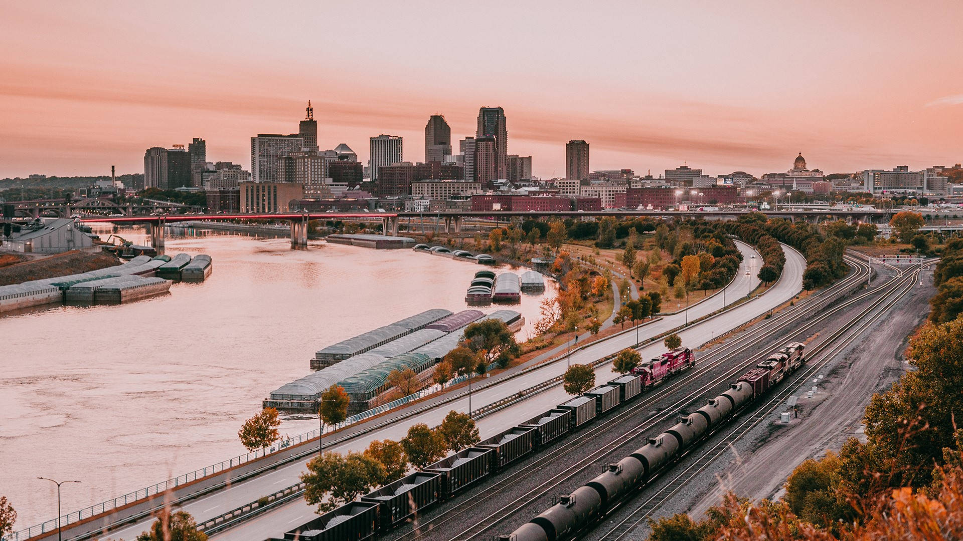 Minnesota, sunset, highway, Full HD Desktop Wallpaper