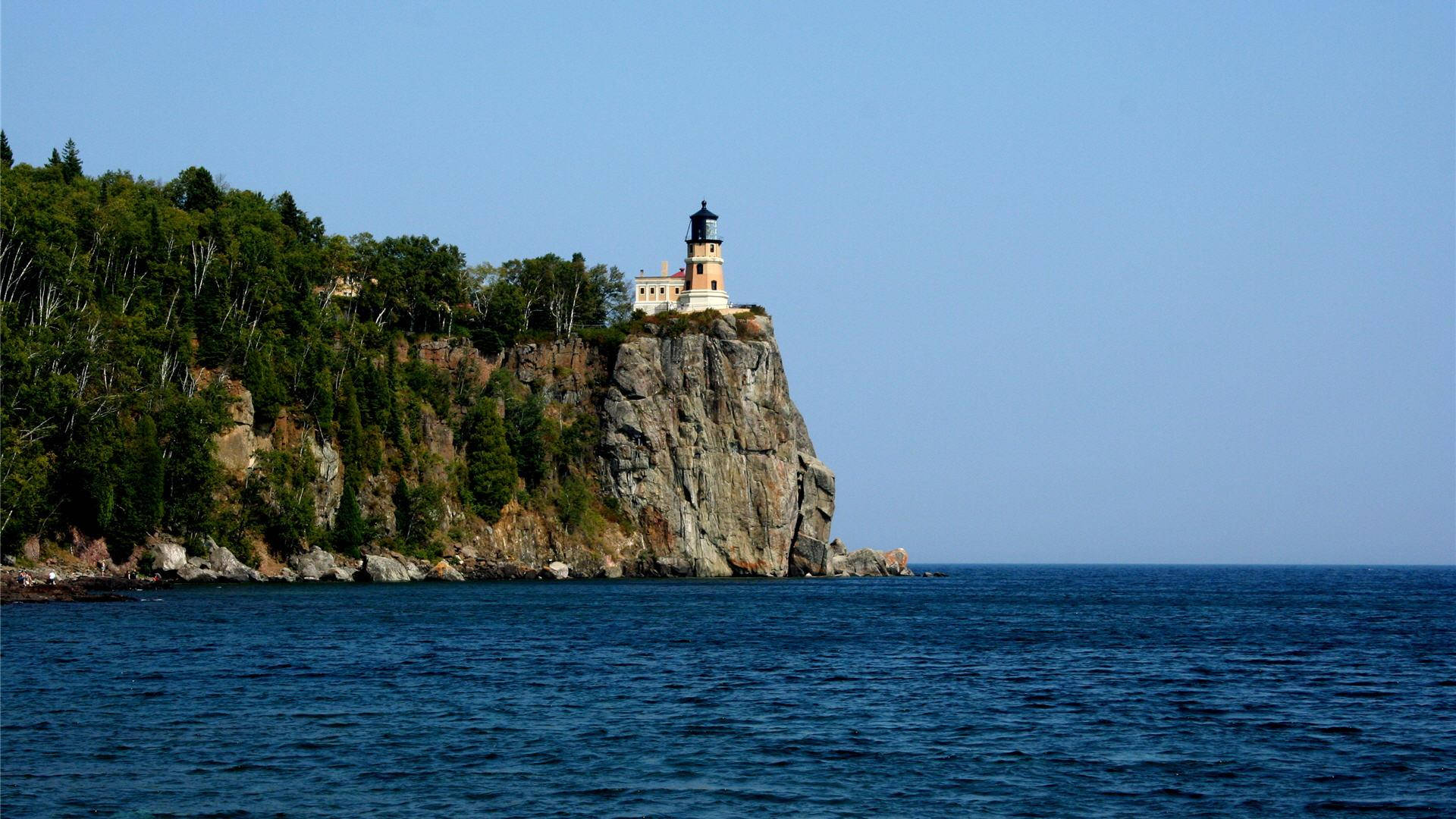 Minnesota, lighthouse, cliff, Full HD Desktop Wallpaper