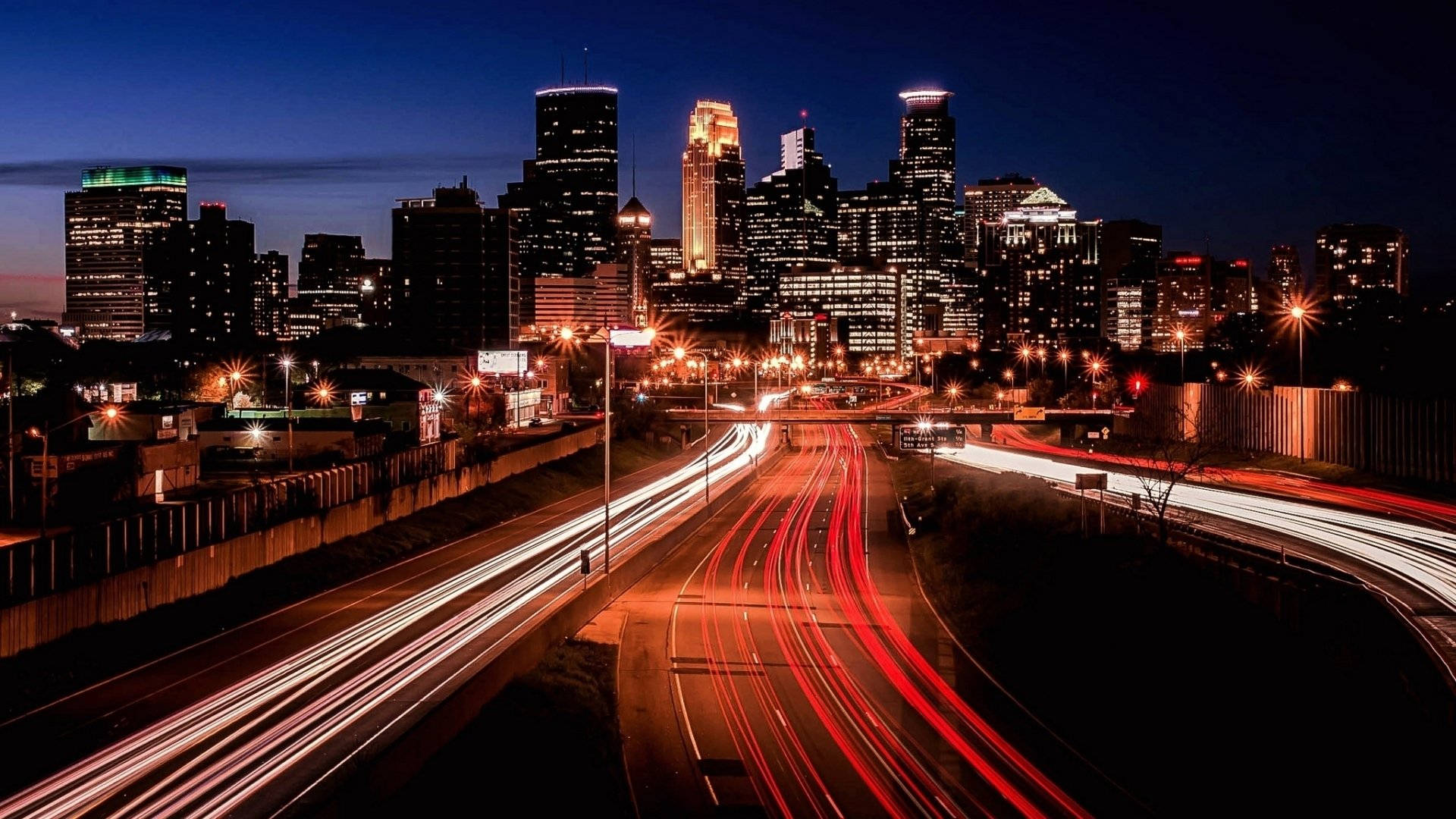 Minnesota, neon lights, highway, Full HD Desktop Wallpaper