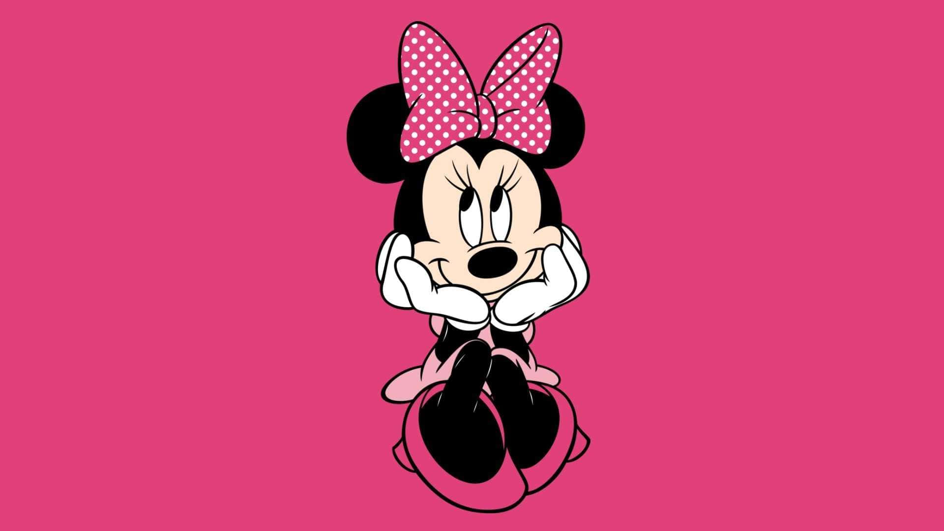 Minnie Mouse, sparkly sequin pink dress, solid pink background, Full HD Desktop Wallpaper