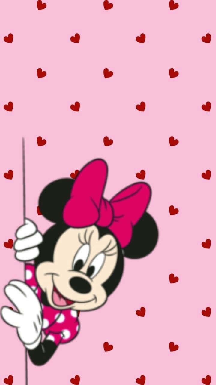 Minnie Mouse, pink, red hearts, HD Phone Wallpaper