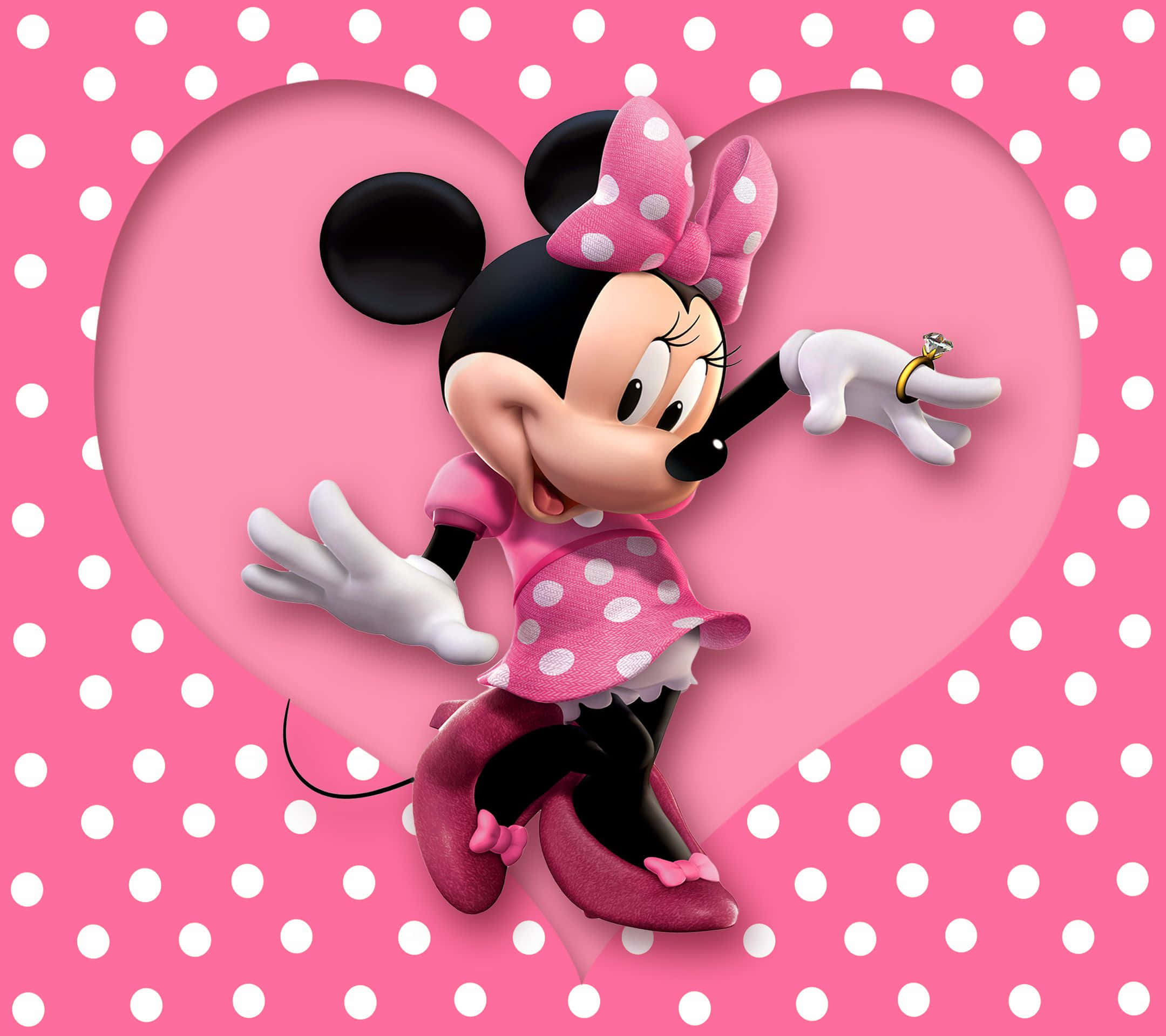 Minnie Mouse, pink polka dot dress, heart-shaped cutout, Full HD Desktop Wallpaper