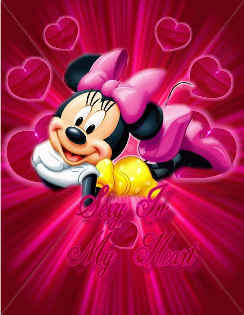 Minnie Mouse, pink, glowing pink hearts, SD Phone Wallpaper