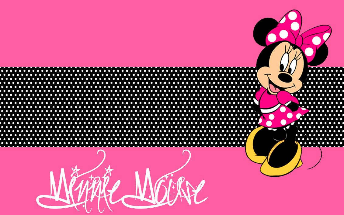 Minnie Mouse, pink polka dot outfit, bold pink and black polka dot background, SD Desktop Wallpaper