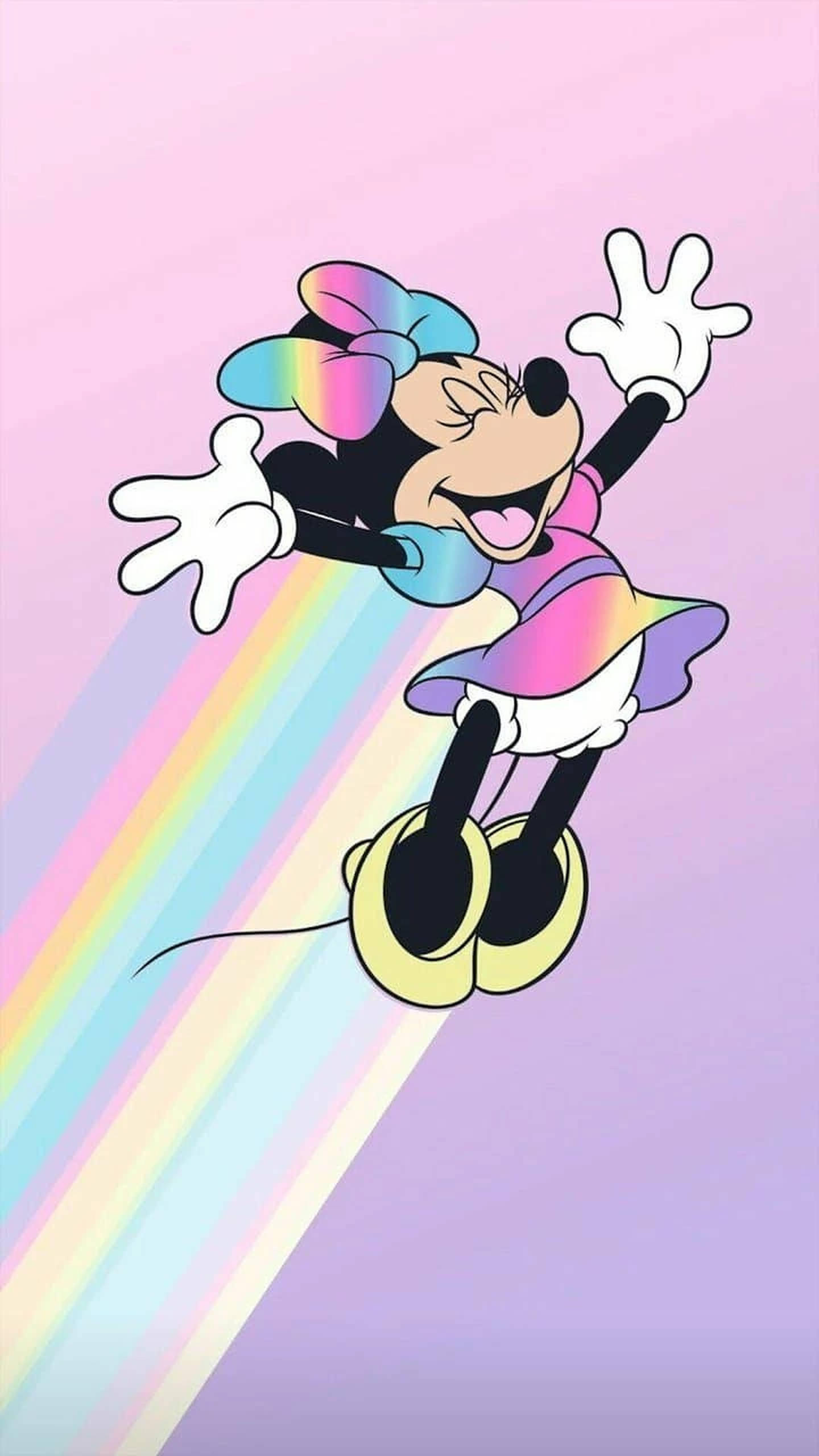 Minnie Mouse, pastel sky, vibrant rainbow, 2K Phone Wallpaper