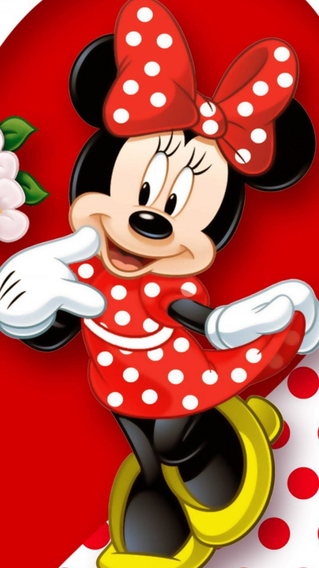 Minnie Mouse, red polka dot dress, bow, Full HD Phone Wallpaper