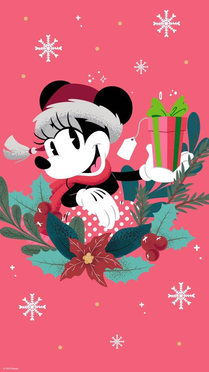 Minnie Mouse, festive hat, scarf, SD Phone Wallpaper