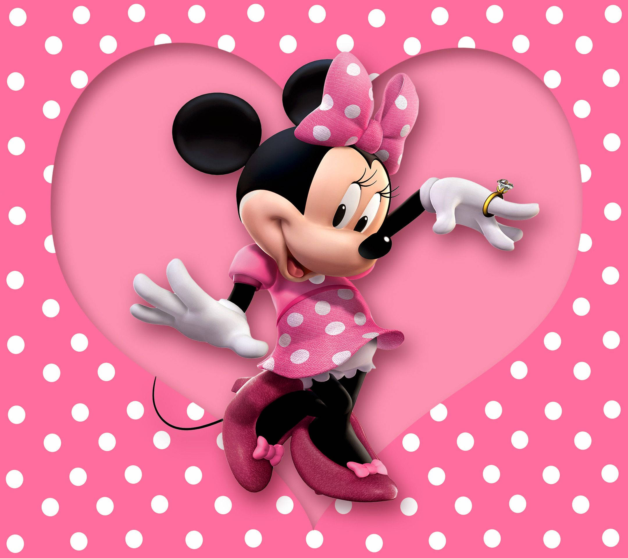 Minnie Mouse, pink polka dot dress, heart-shaped cutout, Full HD Desktop Wallpaper