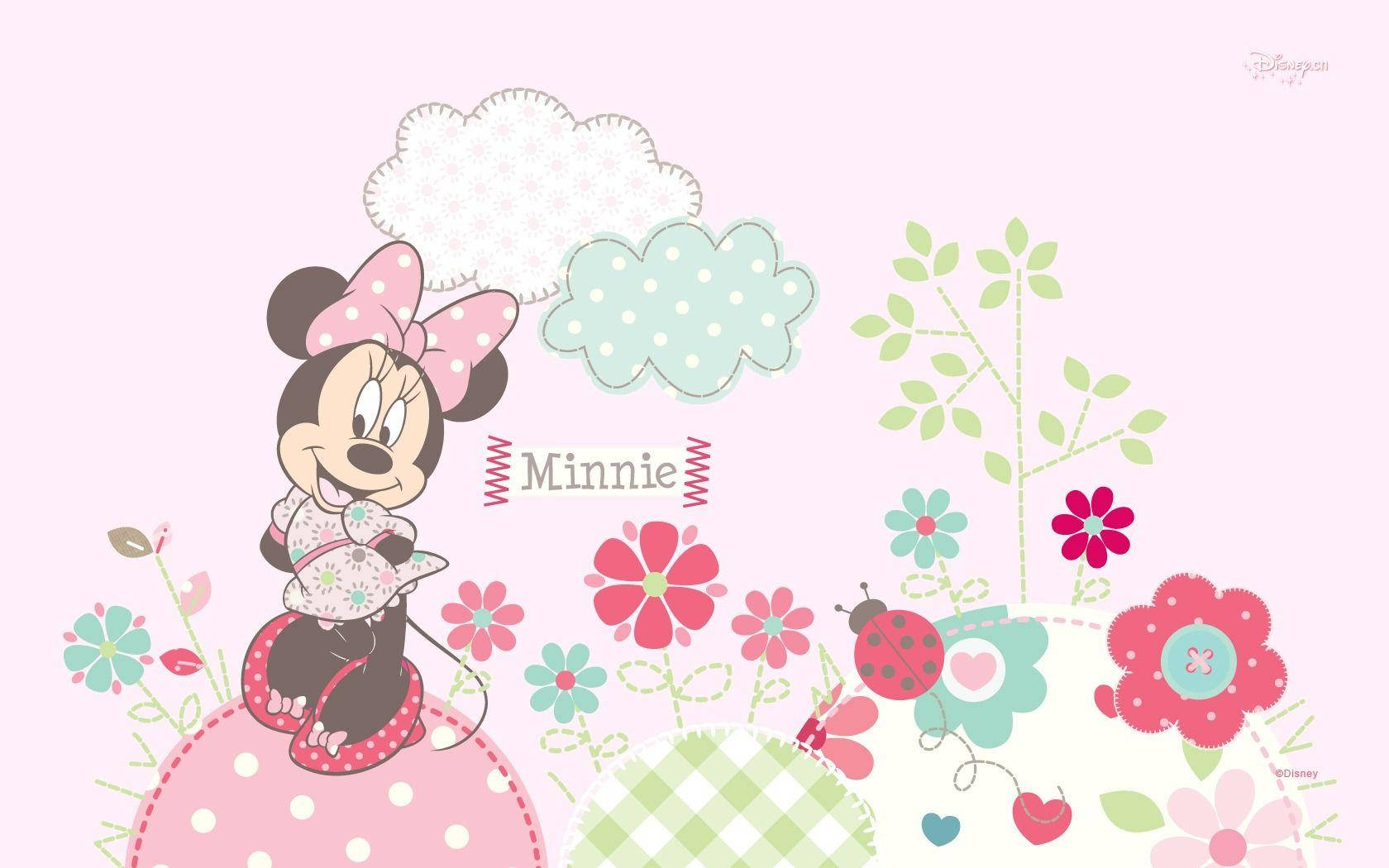 Minnie Mouse, flower aesthetic, colorful stitched flowers, HD Desktop Wallpaper