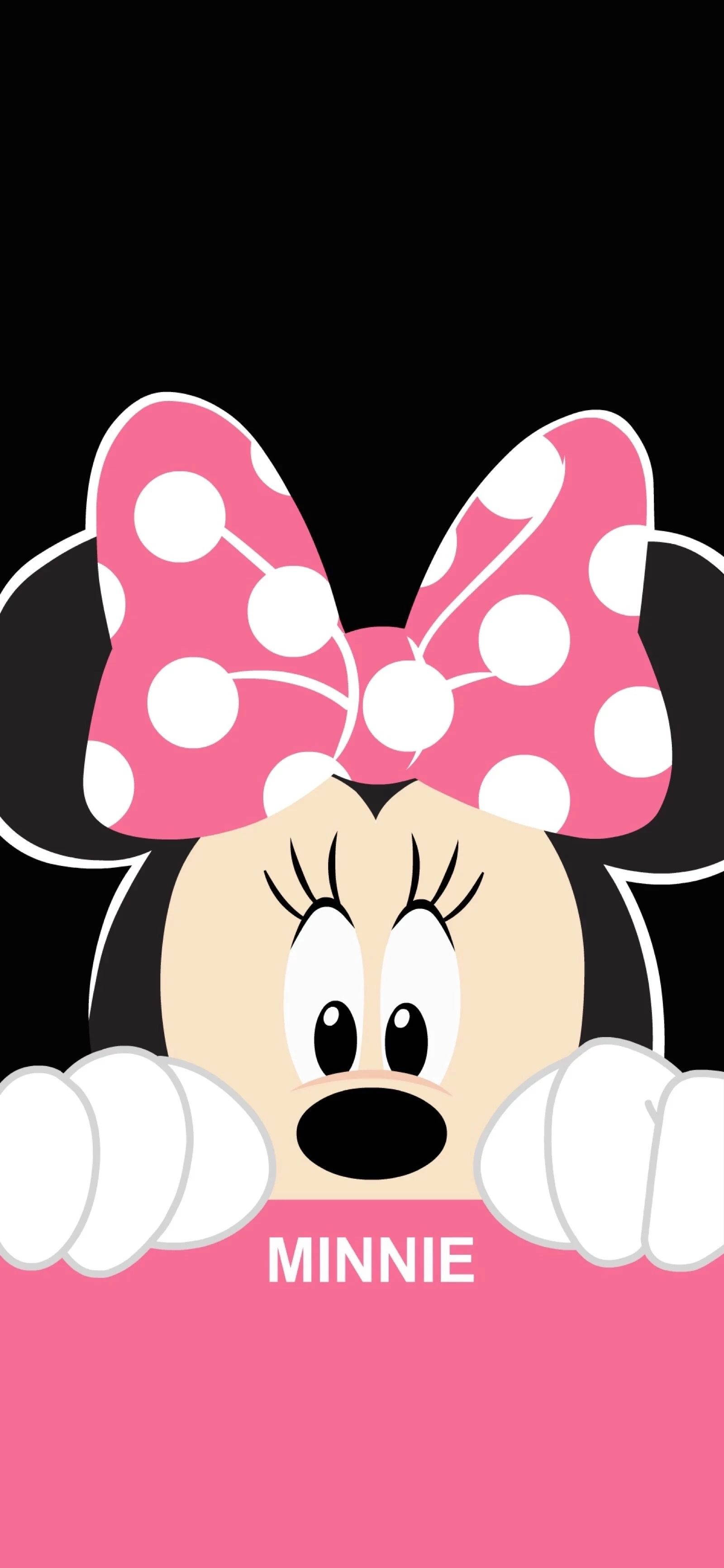 Minnie Mouse, polka dot bow, pink bar, 2K Phone Wallpaper