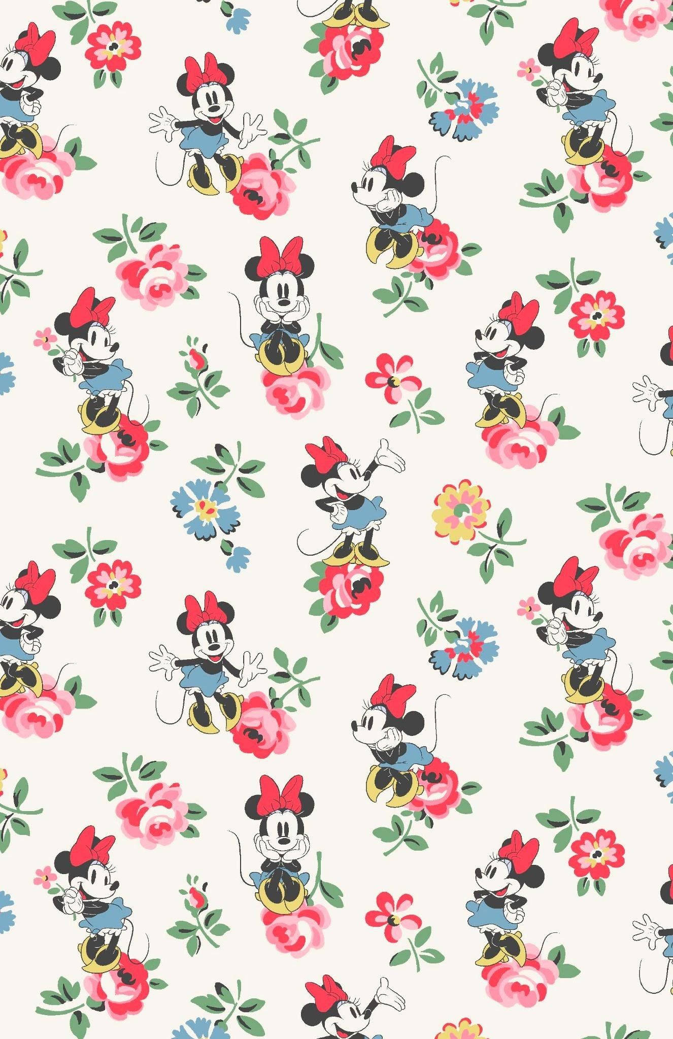 Minnie Mouse, floral pattern, colorful floral blooms, Full HD Phone Wallpaper
