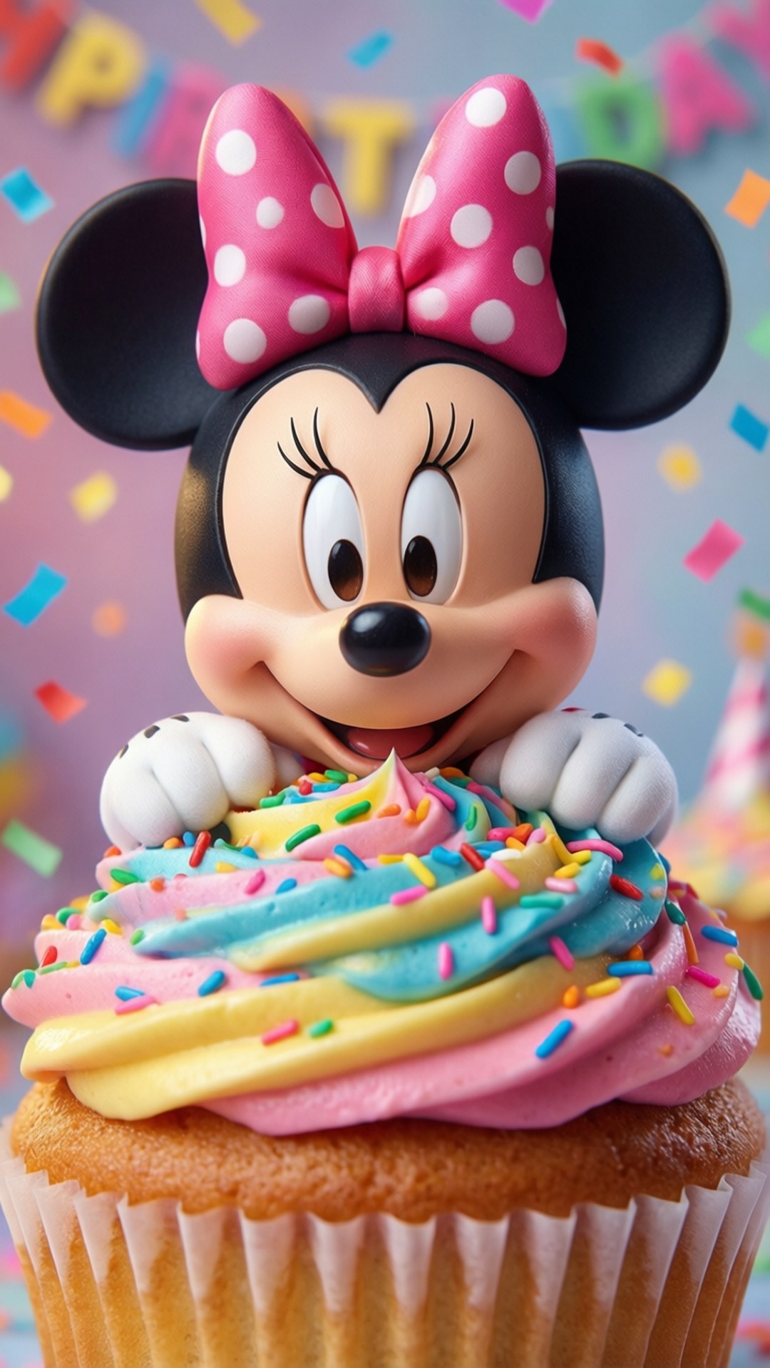 Minnie Mouse, pink polka dot bow, cupcake, Full HD Phone Wallpaper