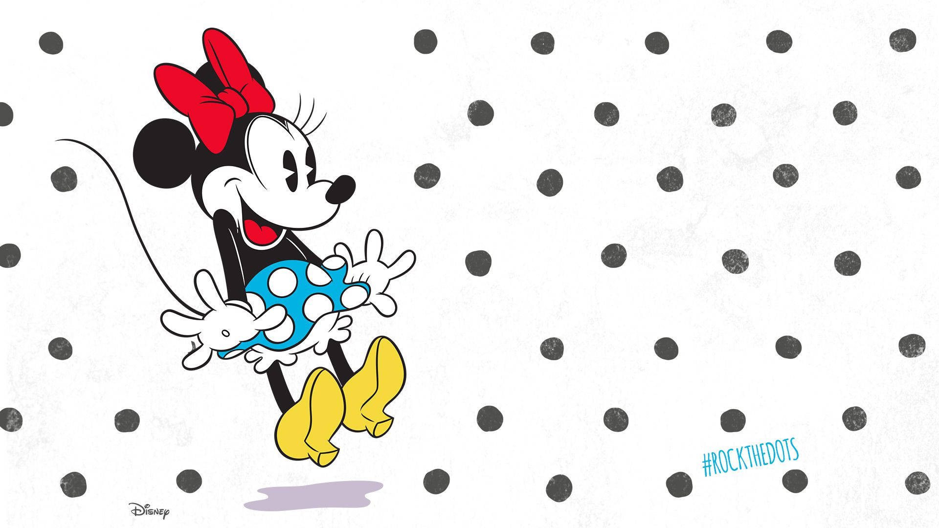 Minnie Mouse, blue polka-dot dress, red bow, Full HD Desktop Wallpaper