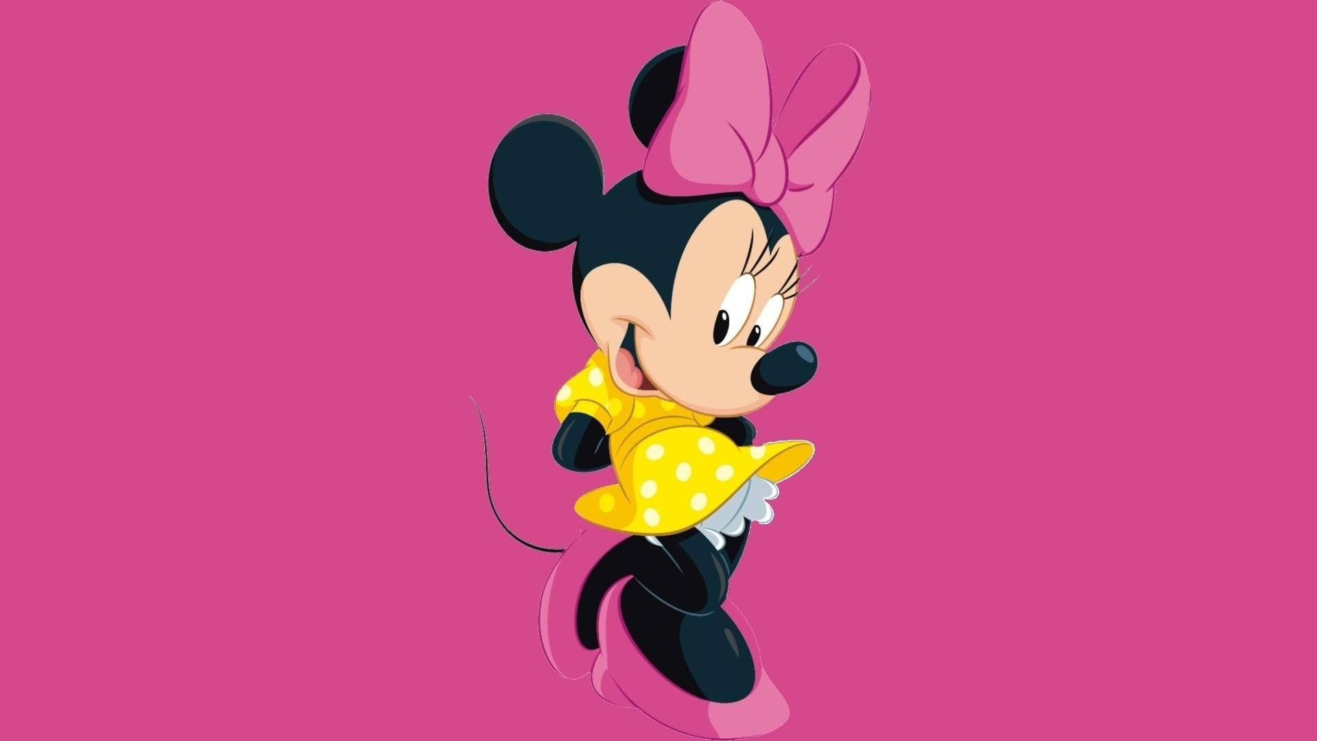Minnie Mouse, yellow polka-dot dress, pink bow, Full HD Desktop Wallpaper