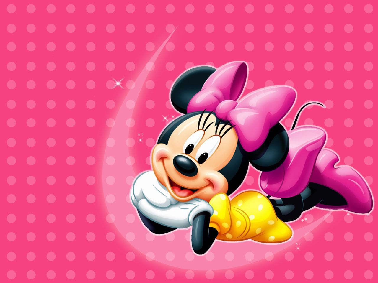 Minnie Mouse, yellow polka dot dress, pink bow, HD Desktop Wallpaper