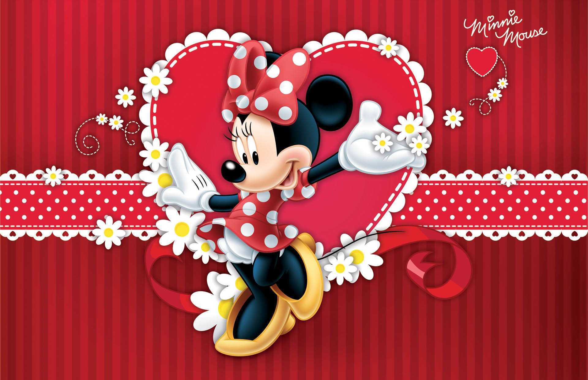 Minnie Mouse, red polka dot dress, bow, Full HD Desktop Wallpaper
