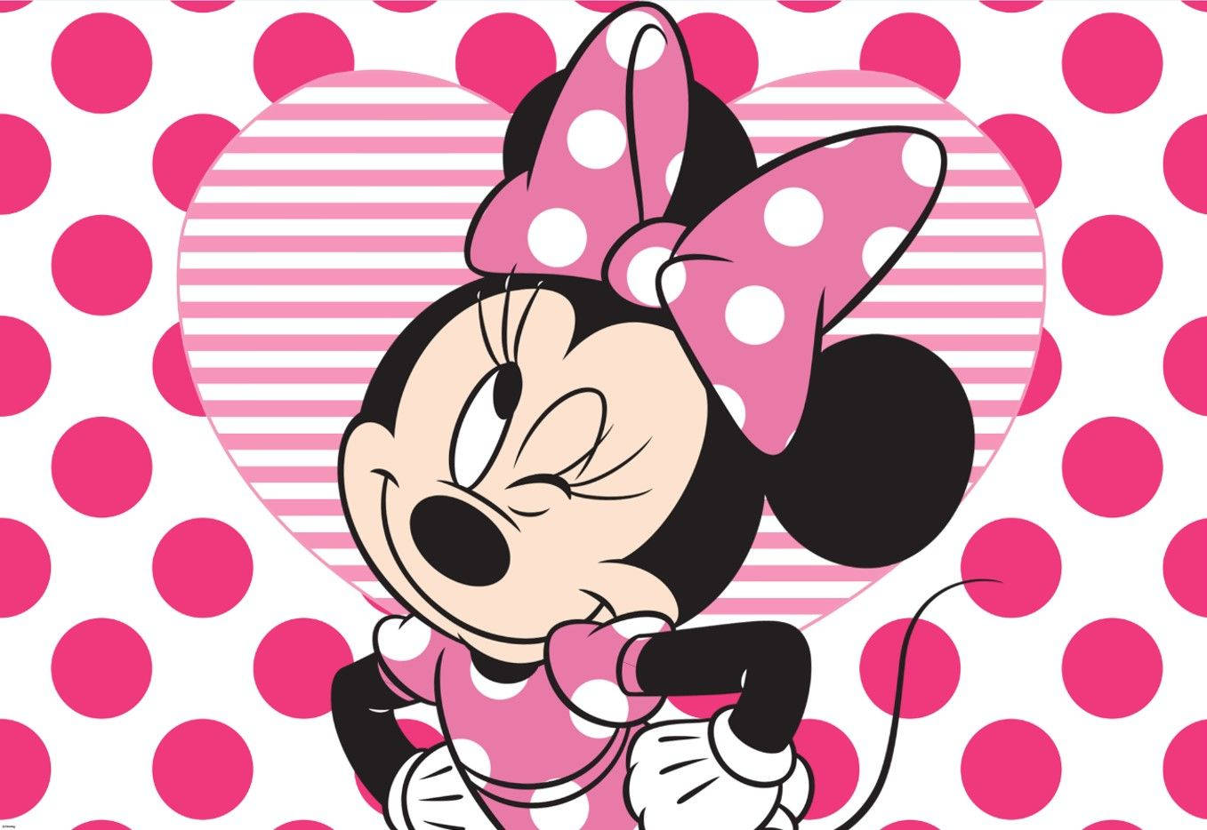Minnie Mouse, pink polka dot background, striped heart, HD Desktop Wallpaper