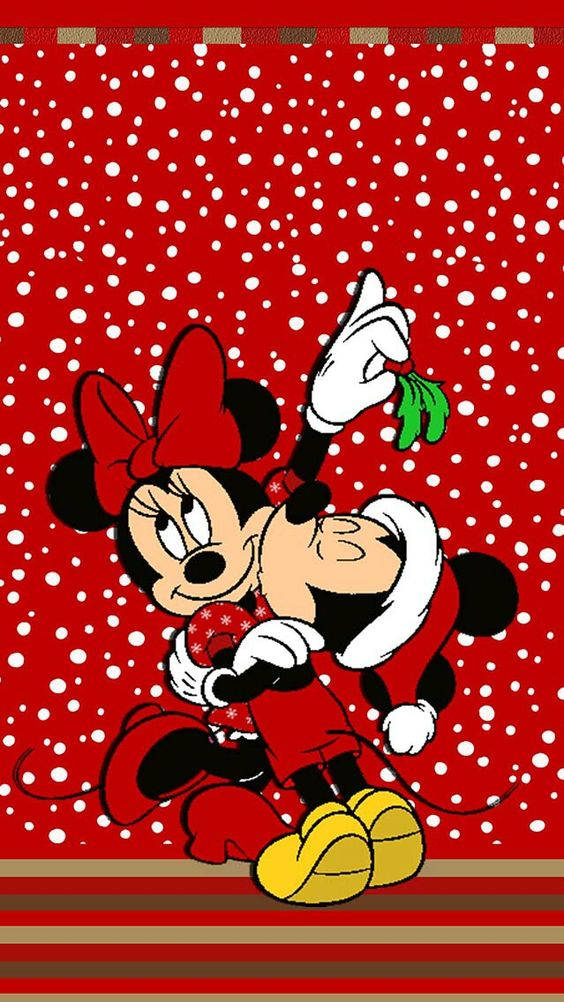 Minnie Mouse, festive red outfit, mistletoe, SD Phone Wallpaper