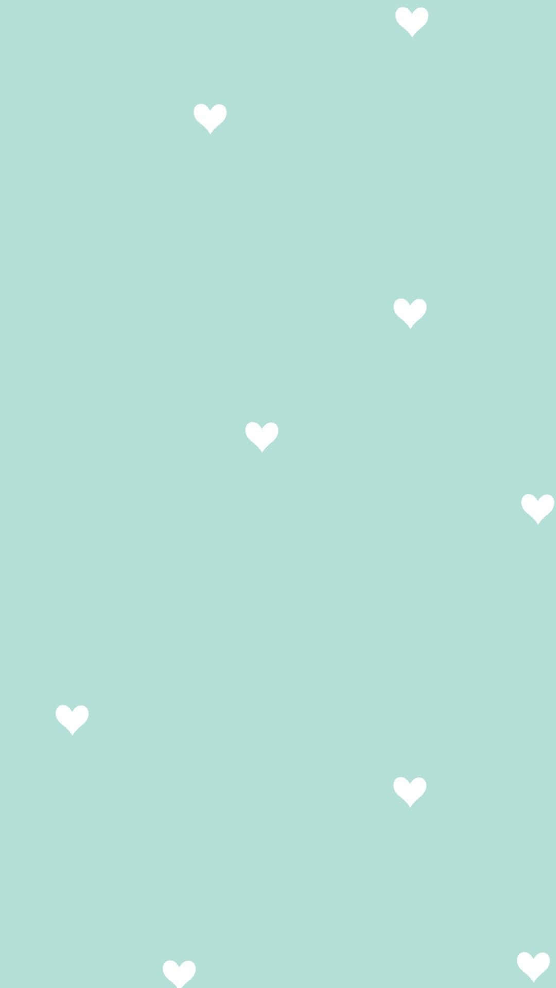 mint hearts pattern, soft mint green, white heart shapes, Full HD Phone Wallpaper