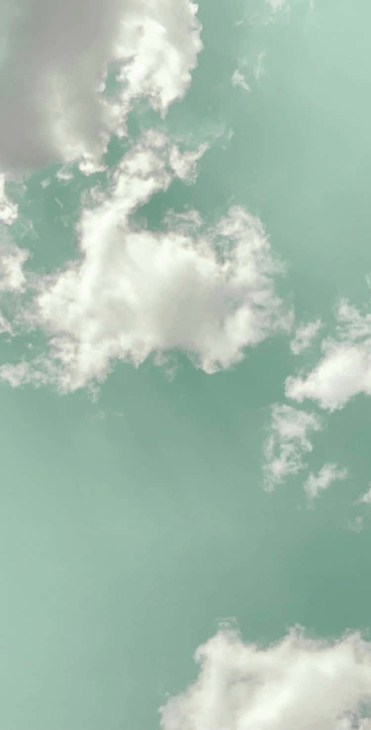 mint green sky, soft white clouds, tranquil aerial view, HD Phone Wallpaper