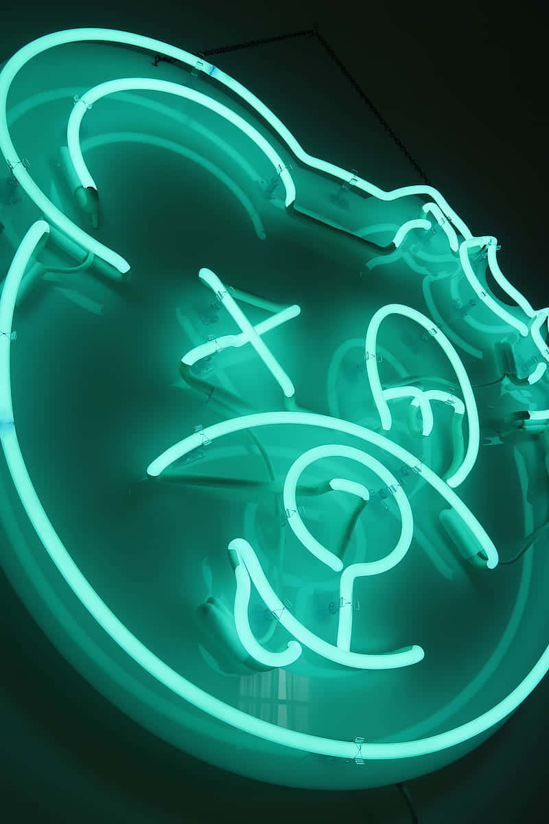 teal neon sign, guitar, mathematical symbols, SD Phone Wallpaper