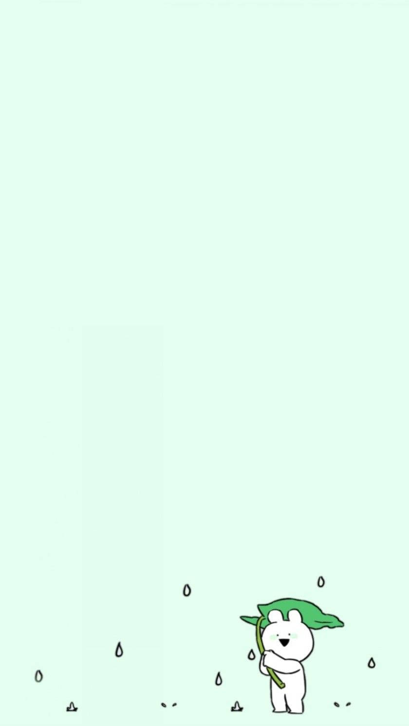 Mint Green Aesthetic, white cartoon bear, green leaf umbrella, HD Phone Wallpaper
