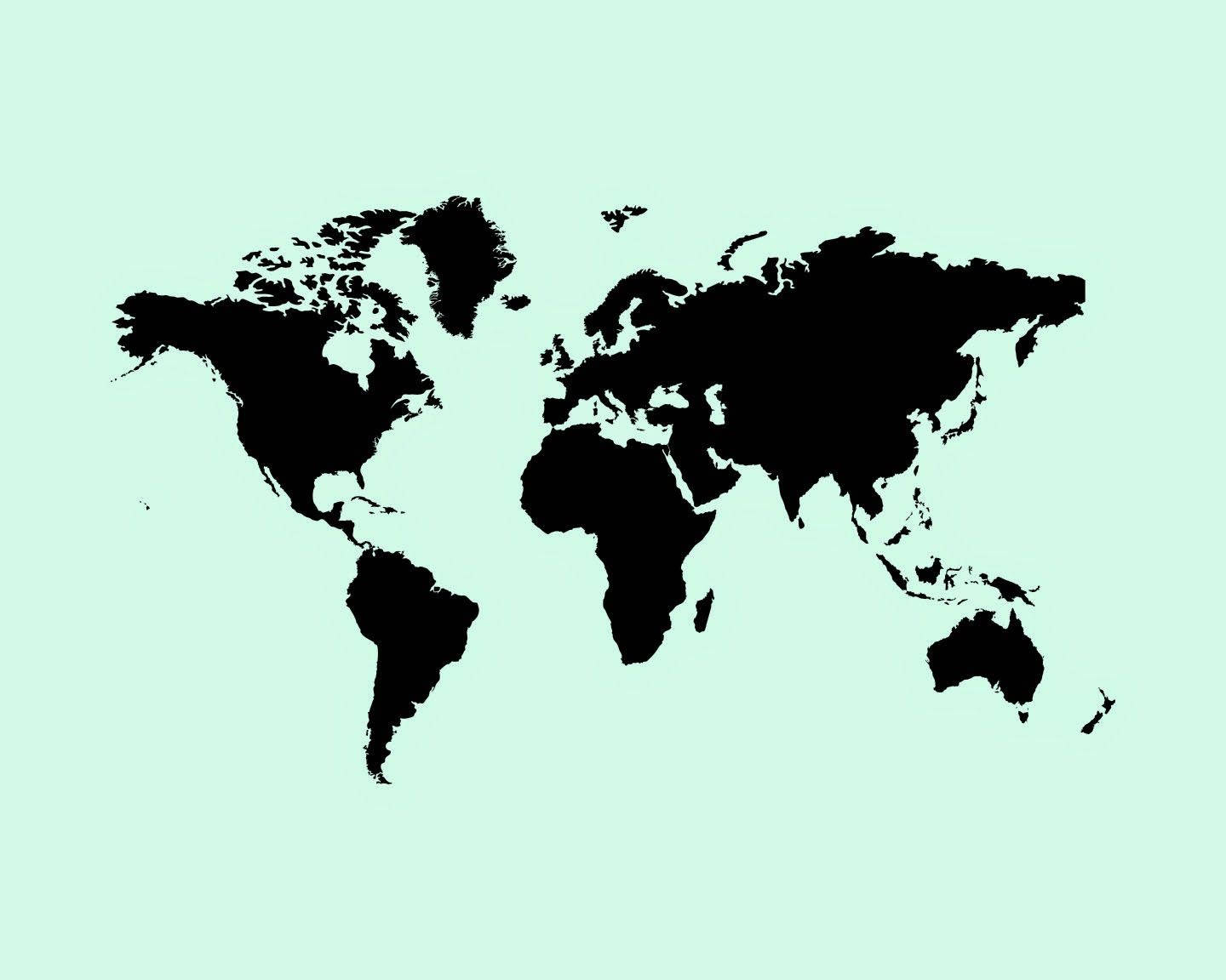 Mint Green Aesthetic, world map, black, HD Desktop Wallpaper