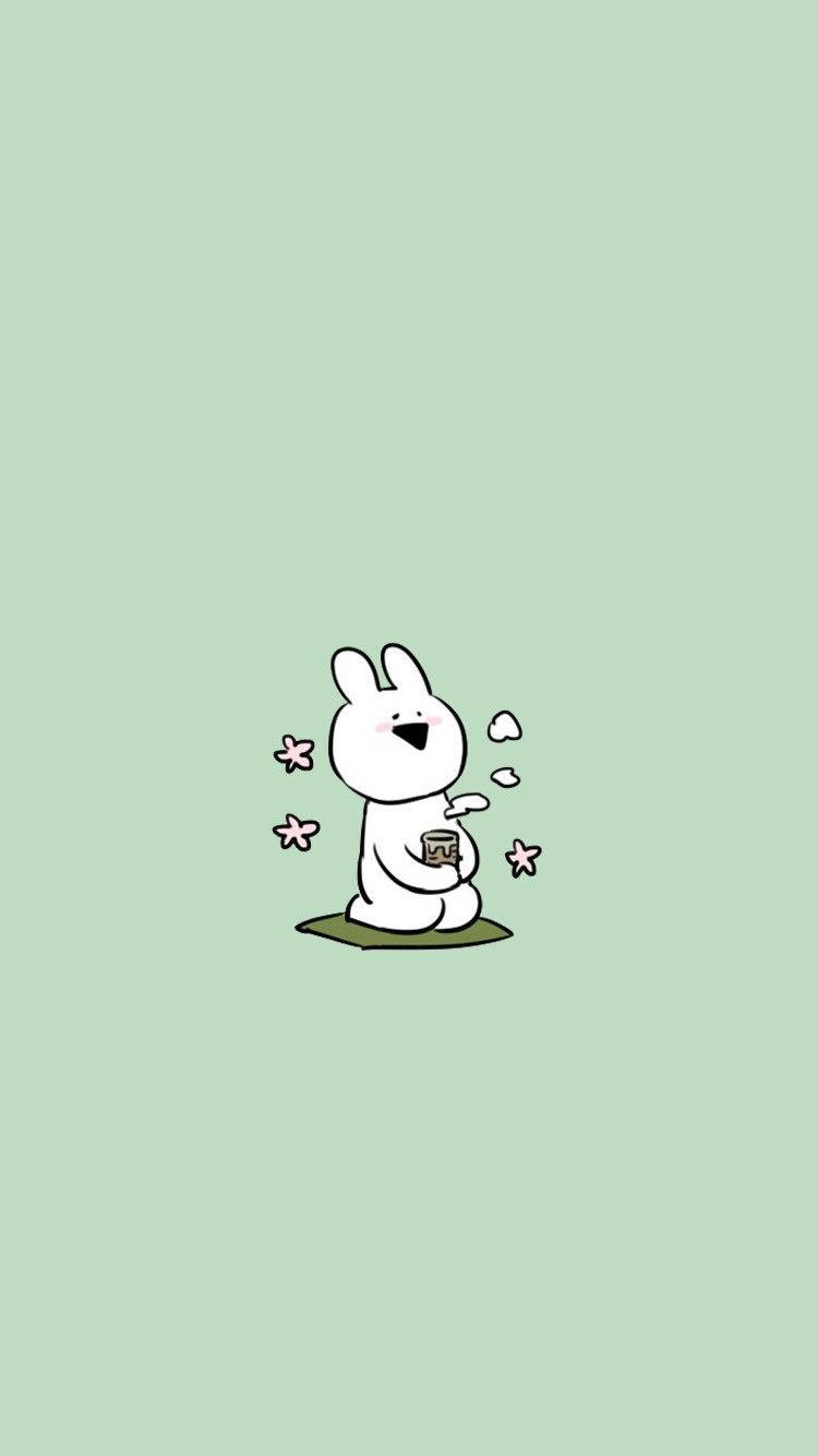 Mint Green Aesthetic Rabbit, white cartoon rabbit, green patch, HD Phone Wallpaper