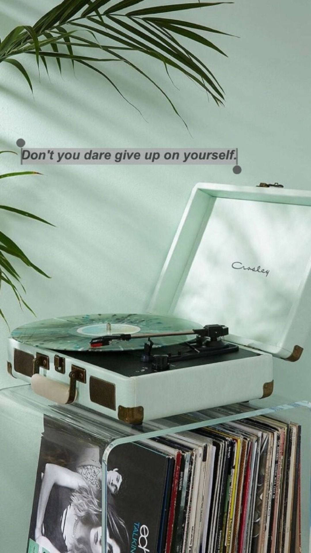 mint green, vintage suitcase turntable, glass shelf, Full HD Phone Wallpaper