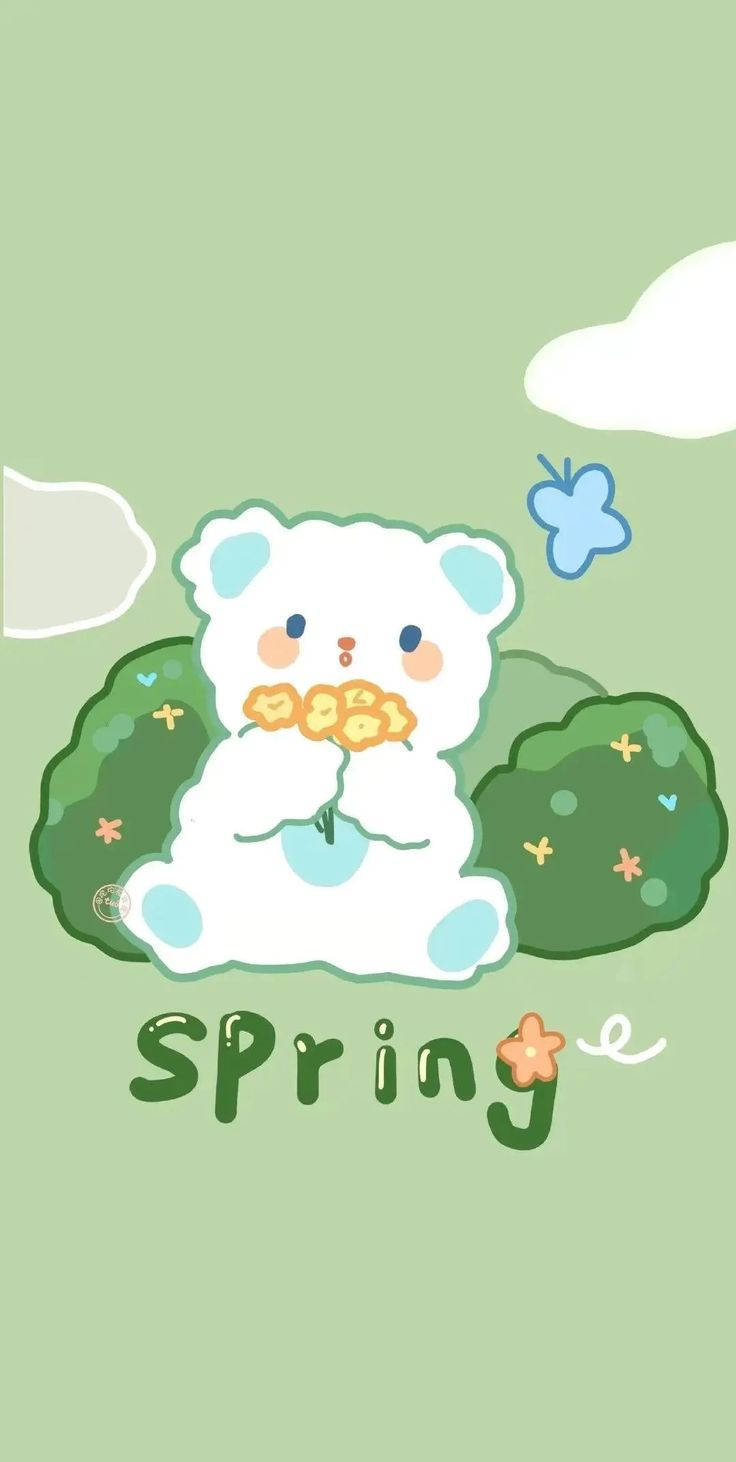 Mint Green Aesthetic, flower bear, blue ears, HD Phone Wallpaper