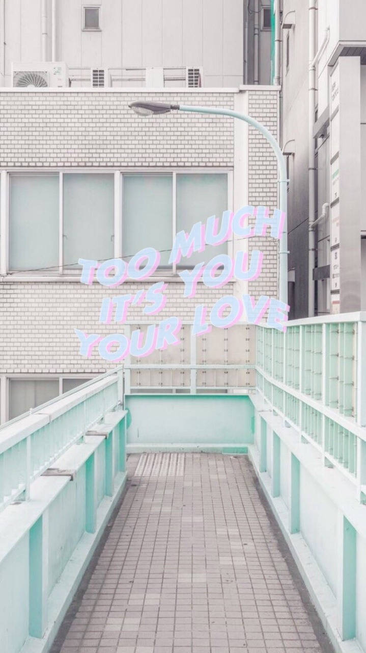 mint green aesthetic alley, mint green railings, pastel neon text, HD Phone Wallpaper