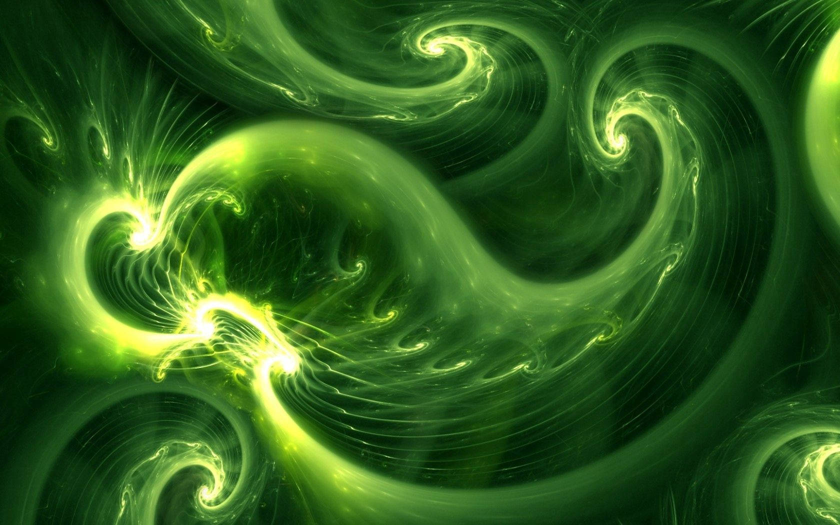 Vibrant green, fractal swirls, luminous energy, HD Desktop Wallpaper