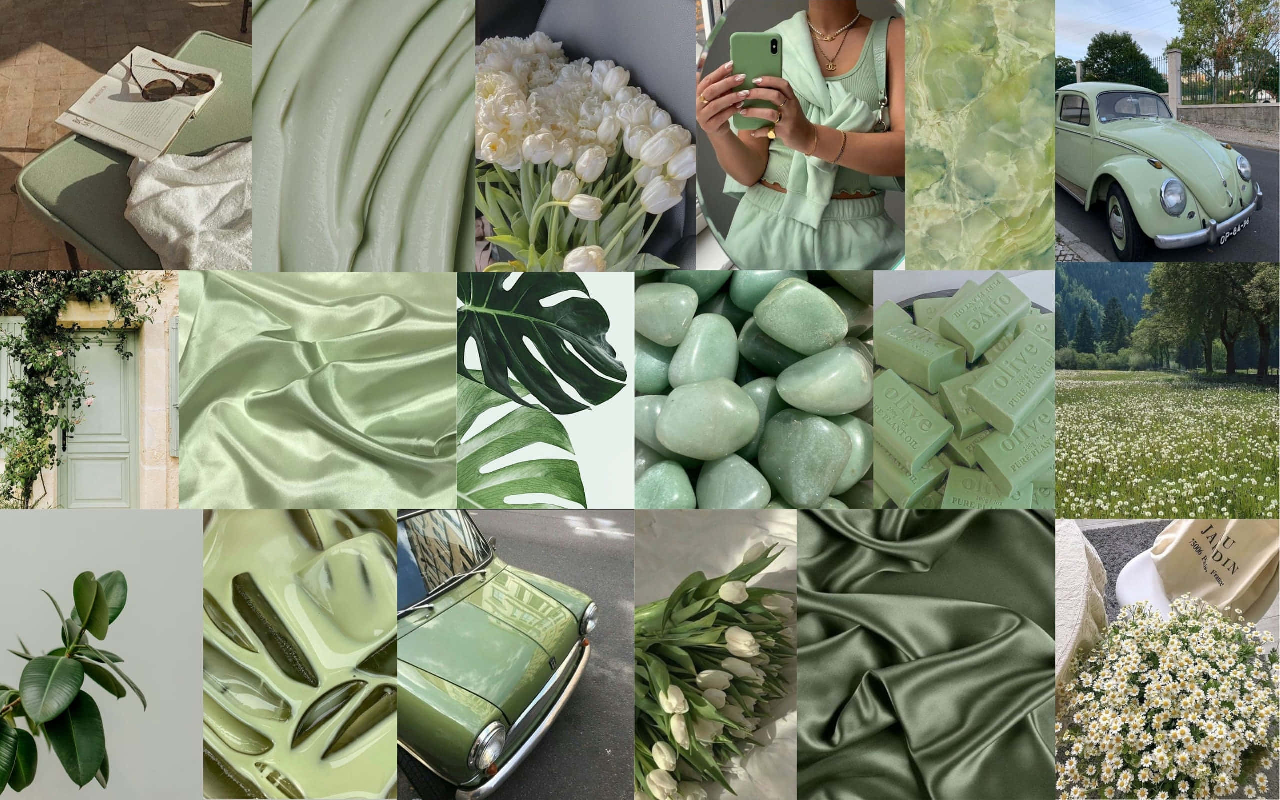 mint green, collage, cars, 2K Desktop Wallpaper