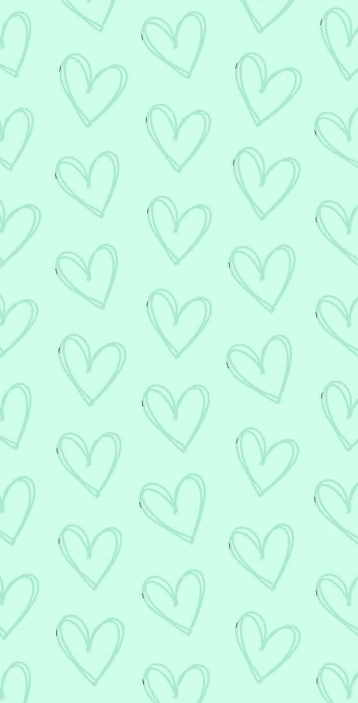 mint green, hearts, soft mint green background, HD Phone Wallpaper