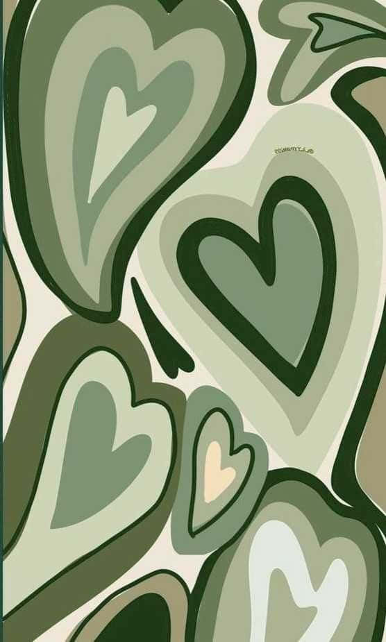 Mint Green Hearts, muted green tones, cream background, SD Phone Wallpaper