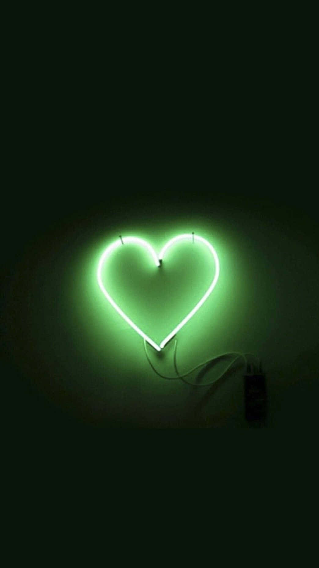 Mint Green Hearts, glowing green neon heart sign, dark wall, HD Phone Wallpaper