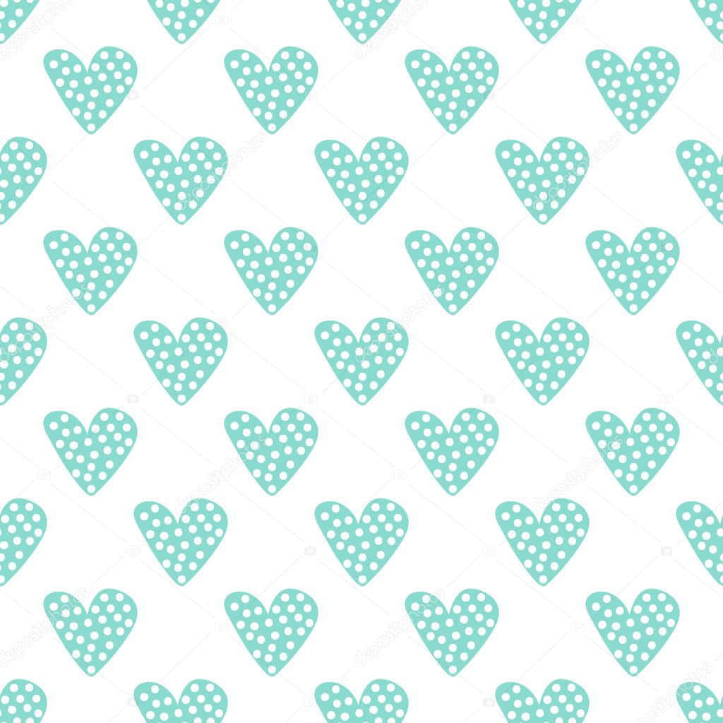 mint green hearts, white polka dots, clean white background, SD Desktop Wallpaper